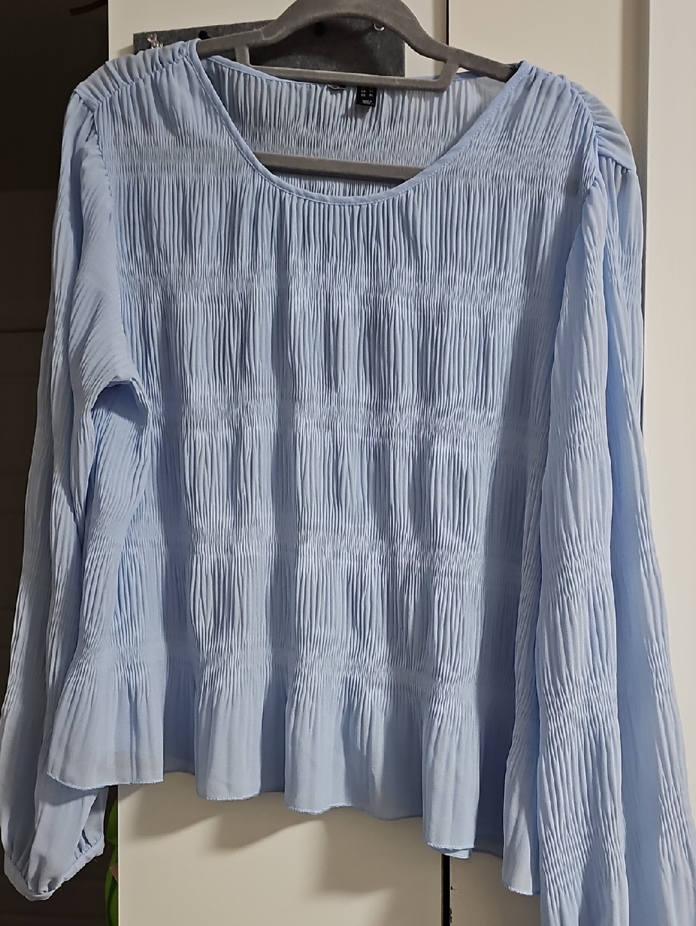 Light Blue Smocked Long-Sleeve Women's Top